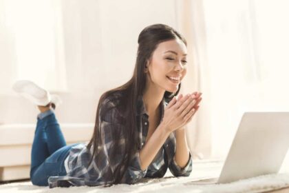 Woman happy with her free internet