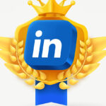 Linkedin application 3d icon on golden emblem.