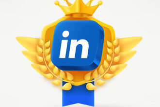 Linkedin application 3d icon on golden emblem.